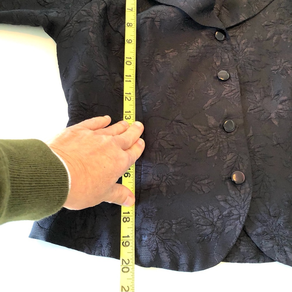 Vintage Karin Stevens Petites 2 Piece Jacquard Dress Suit Black 12P Bow Cuff - Picture 16 of 17